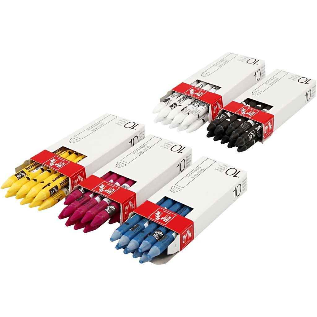 CARAN D’ACHE Neocolor II, L: 10 cm, dikte 8,5 mm, diverse kleuren, 5x10 stuk/ 1 doos [HOB-34049]