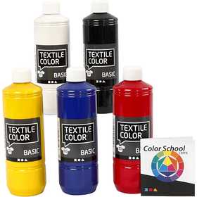 Textielkleur, primair kleuren, 5x500 ml/ 1 doos [HOB-34156]