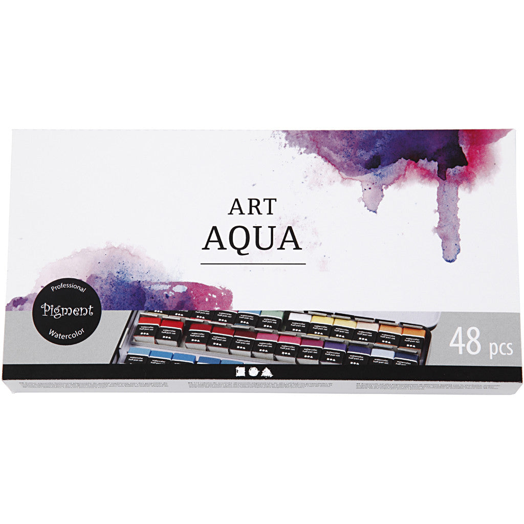 Art Aquarelverf, ½-pan, afm 10x15x20 mm, standaardkleuren, 48 kleur/ 1 doos [HOB-34245]