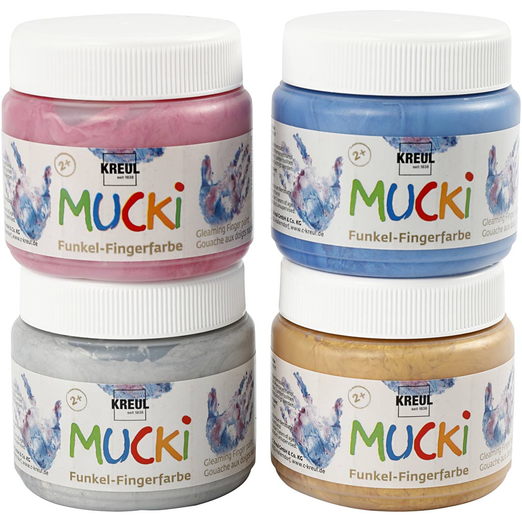 Mucki Finger Paint, metallic blue, metallic gold, metallic rose, metallic silver, 4x150 ml
