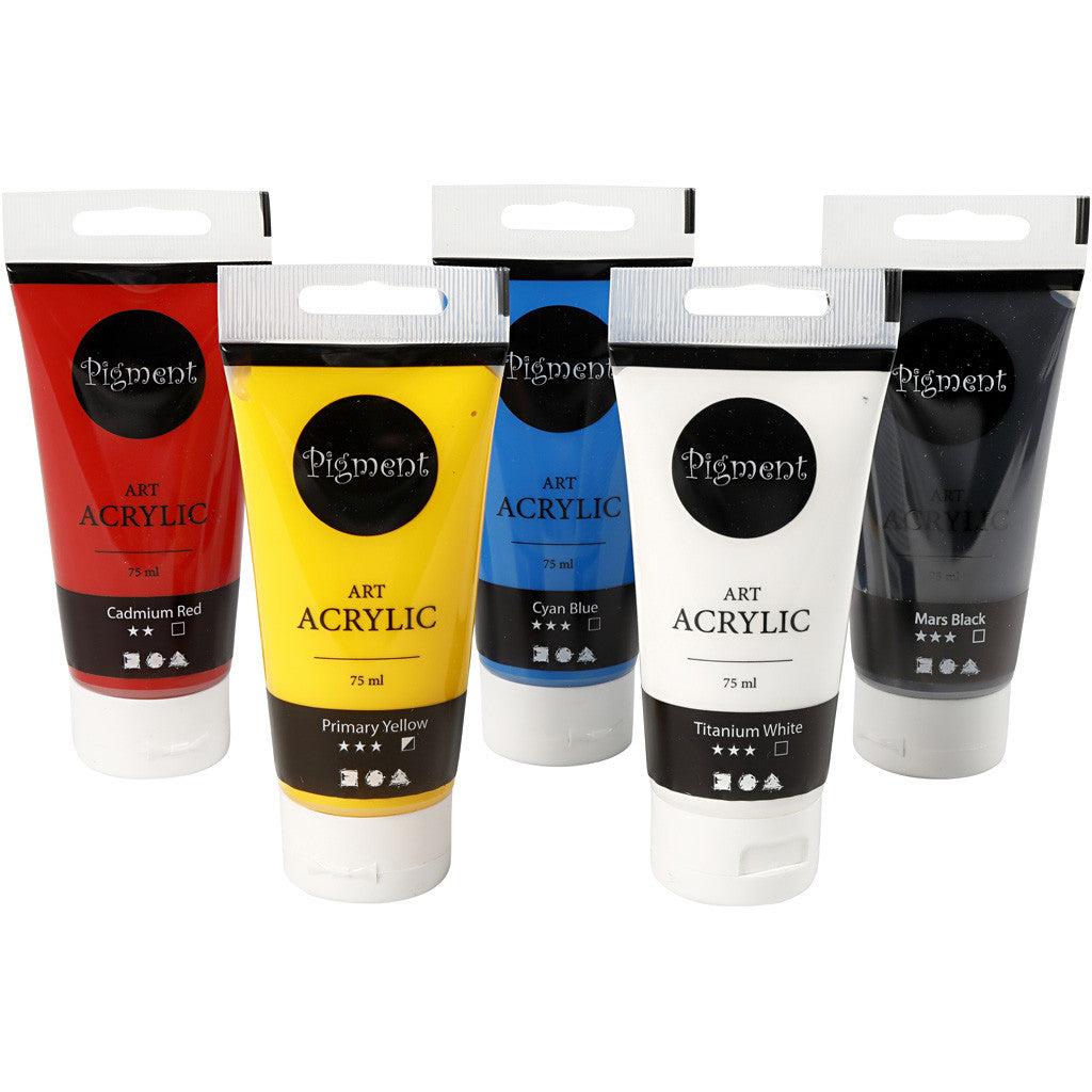 Peinture Acrylique, couleurs de base, semi-brillant, ass. de couleurs, 5x75 ml/ 1 Pq. [HOB-35135]