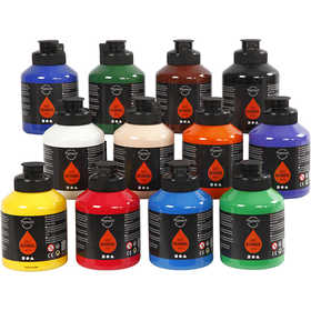 Peinture Acrylique, semi-brillant, couleurs classiques, 12x500 ml/ 1 Pq. [HOB-35490]