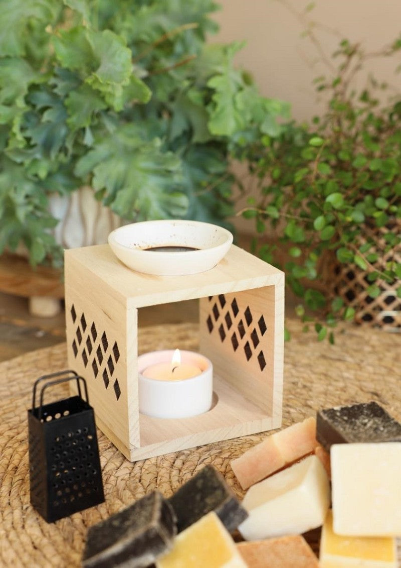 Porte-cubes aromatiques en bois Motif blanc (1 pcs) [IFS-36004]
