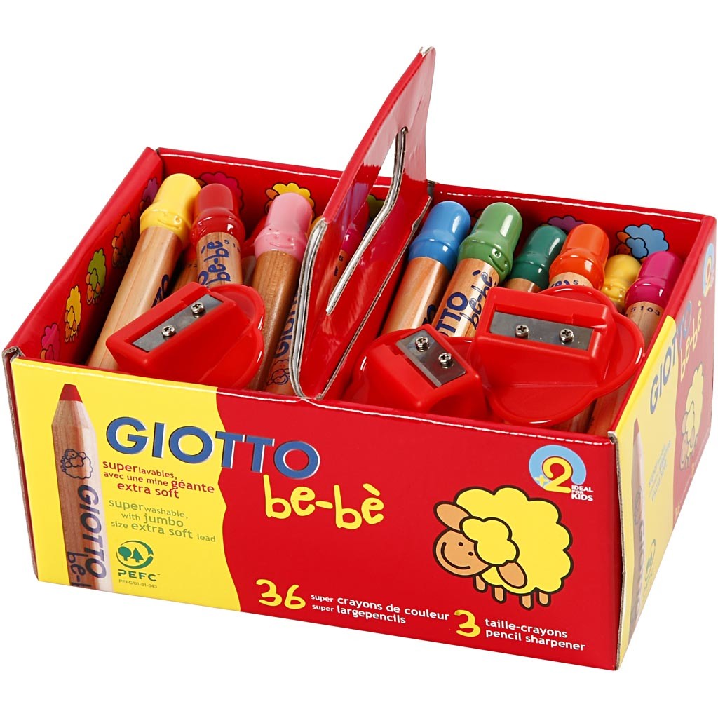 Crayons de Couleur, L : 10,5 cm, d 13 mm, mine 6 mm, ass. de couleurs, 36 pièces/ 1 Pq. [HOB-37296]