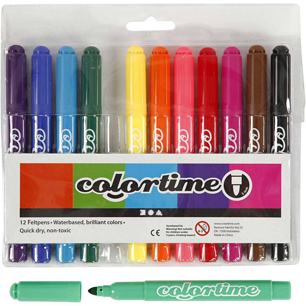 Feutres Colortime, trait 5 mm, couleurs classiques, 12 pièces/ 1 Pq. [HOB-37330]