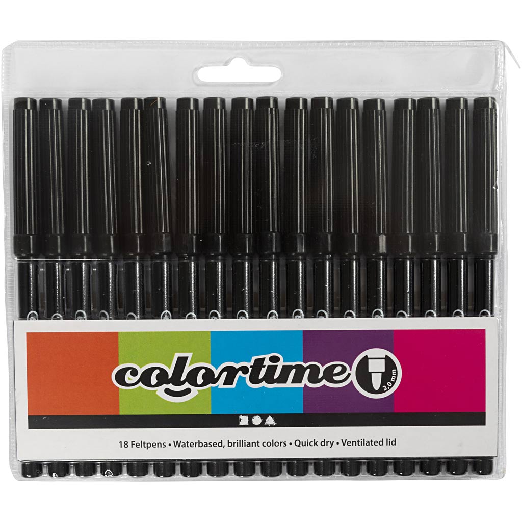 Colortime stift, lijndikte: 2 mm, zwart, 18stuks [HOB373561]