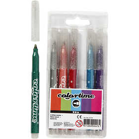 Colortime Glitterstiften, lijndikte 2 mm, diverse kleuren, 6 stuk/ 1 doos [HOB-37370]