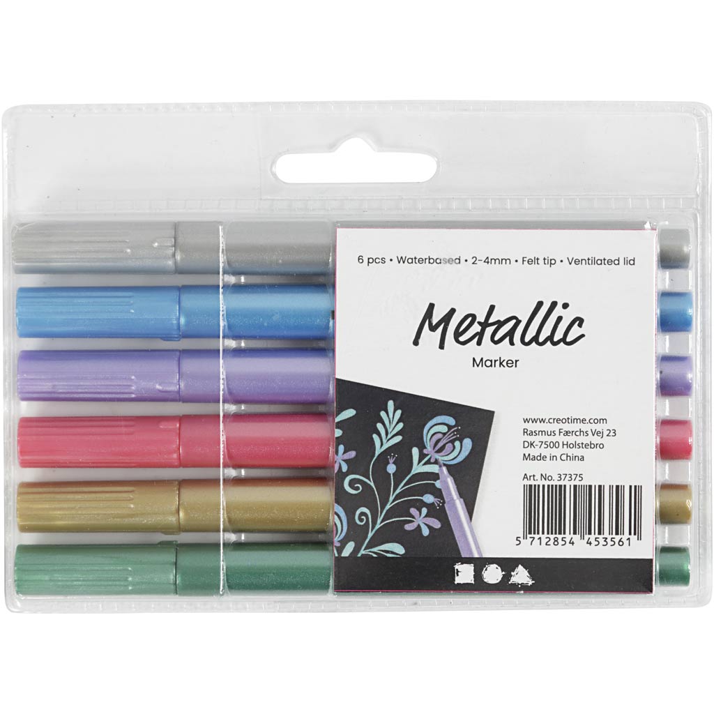 Metallic marker, lijndikte 2-4 mm, metallic kleuren, 6 stuk/ 1 doos [HOB-37375]