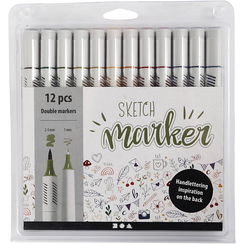 Tekenstiften, lijndikte 1+2-5 mm, pastelkleuren, 12 stuk/ 1 doos [HOB-37379]