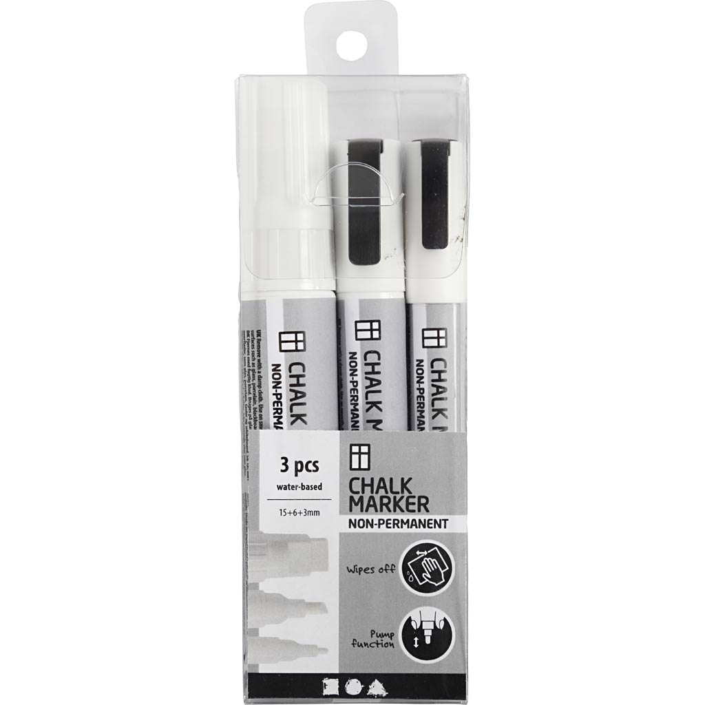 Krijtstiften, lijndikte 3+6+15 mm, wit, 3 stuk/ 1 doos [HOB-37388]