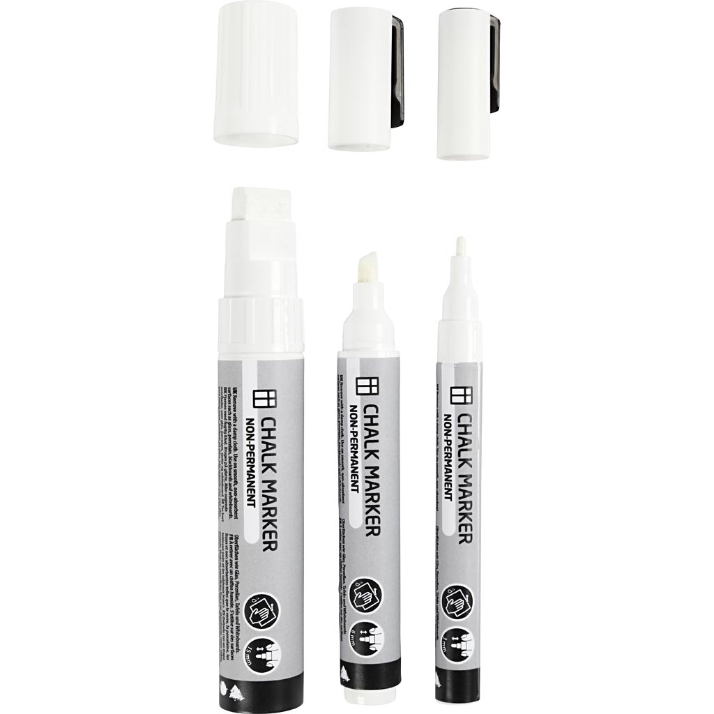 Krijtstiften, lijndikte 3+6+15 mm, wit, 3 stuk/ 1 doos [HOB-37388]