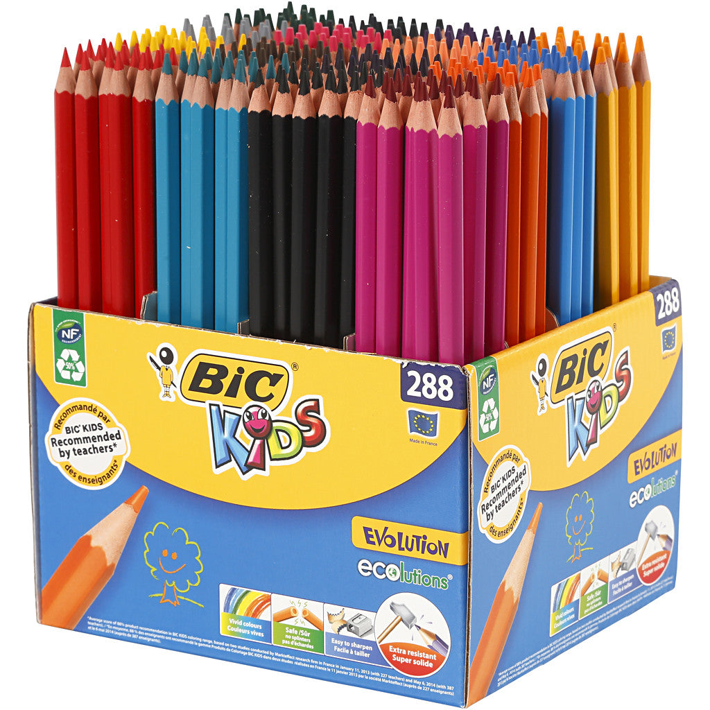 BIC Crayons de Couleur Triangulaires Evolution, L : 17,5 cm, mine 3 mm, ass. de couleurs, 288 pièces/ 1 Pq. [HOB-37584]