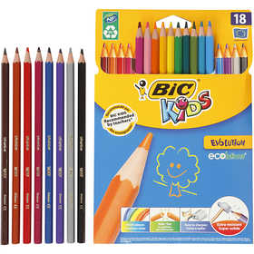 BIC Crayons de Couleur Evolution, hexagonal, L : 17,5 cm, mine 3 mm, ass. de couleurs, 18 pièces/ 1 Pq. [HOB-37589]
