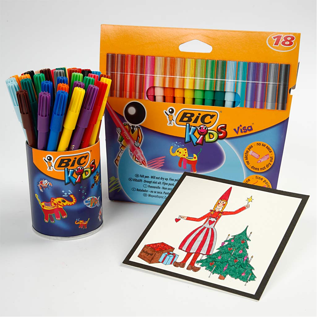 BIC Visa Fijne Kleurstiften, lijndikte 1,6 mm, diverse kleuren, 18 stuk/ 1 doos [HOB-37592]