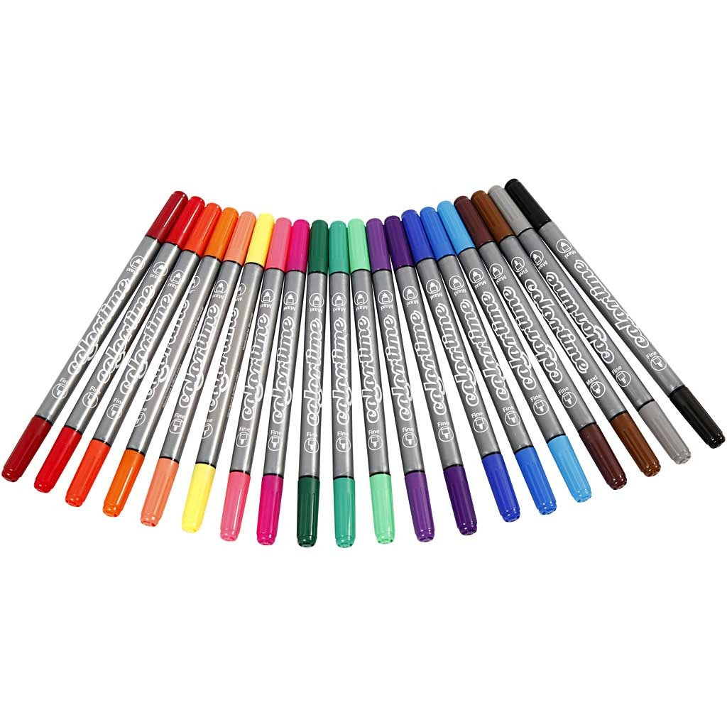 Feutres Colortime Double Pointe, trait 2,3+3,6 mm, couleurs classiques, 20 pièces/ 1 Pq. [HOB-37983]
