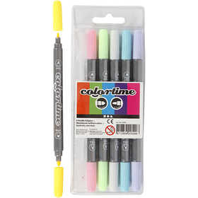 Feutres Colortime Double Pointe, trait 2,3+3,6 mm, couleurs pastel, 6 pièces/ 1 Pq. [HOB-37991]