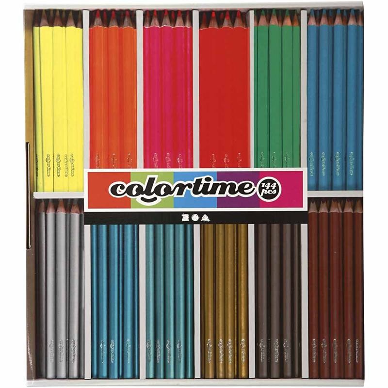 Crayons de Couleur Colortime, L : 17,45 cm, mine 4 mm, couleurs métalliques, couleurs néons, 144 pièces/ 1 Pq. [HOB-38088]
