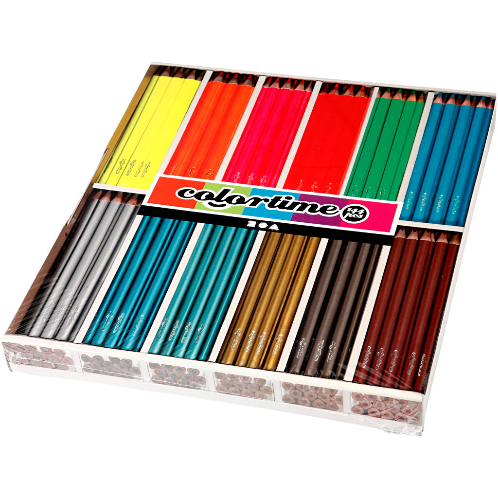 Colortime Colour Pencils, L: 17,45 cm, lead 4 mm, metallic colours, neon colours, 144 pc