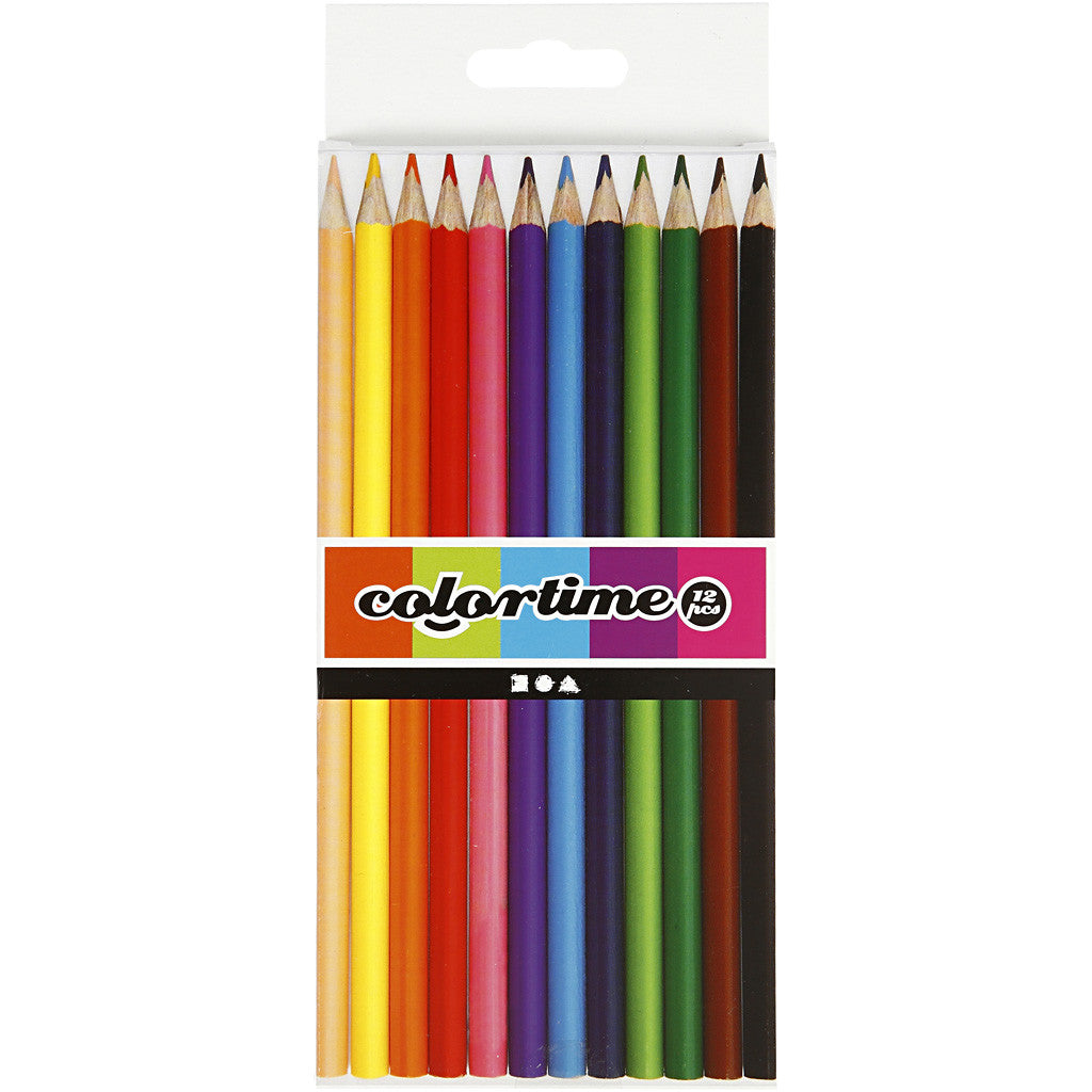 Colortime Kleurpotloden, L: 17,45 cm, vulling 3 mm, diverse kleuren, 12 stuk/ 1 doos [HOB-38093]