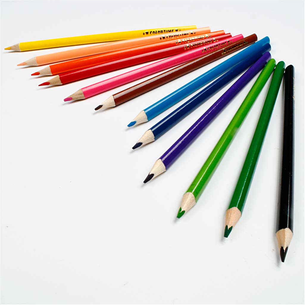 Colortime Kleurpotloden, L: 17,45 cm, vulling 3 mm, diverse kleuren, 12 stuk/ 1 doos [HOB-38093]