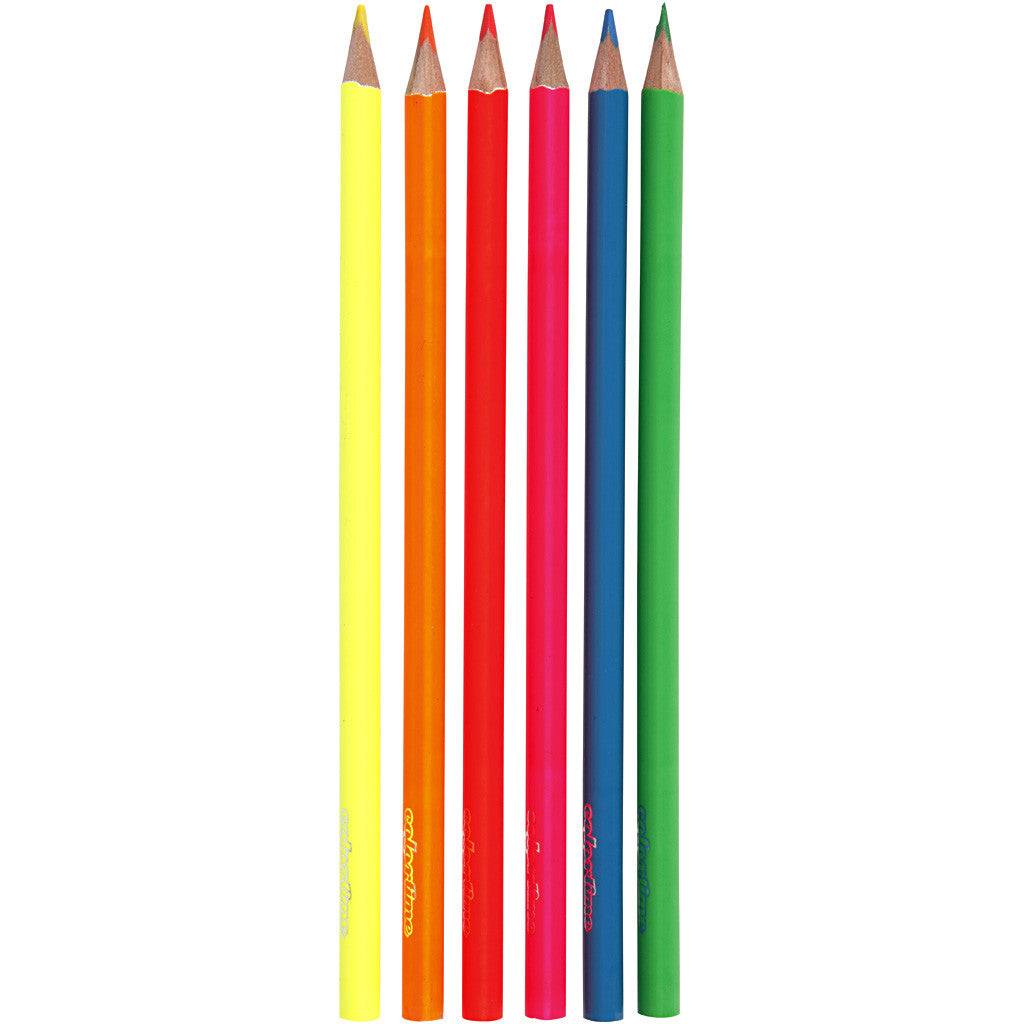 Crayons de Couleur Colortime, L : 17,45 cm, mine 3 mm, couleurs néons, 6 pièces/ 1 Pq. [HOB-38096]