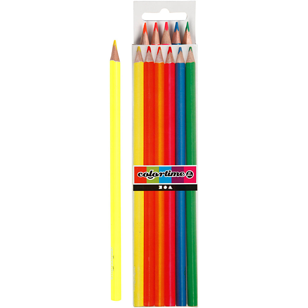 Colortime Colouring Pencils, L: 17,45 cm, lead 3 mm, neon colours, 6 pc
