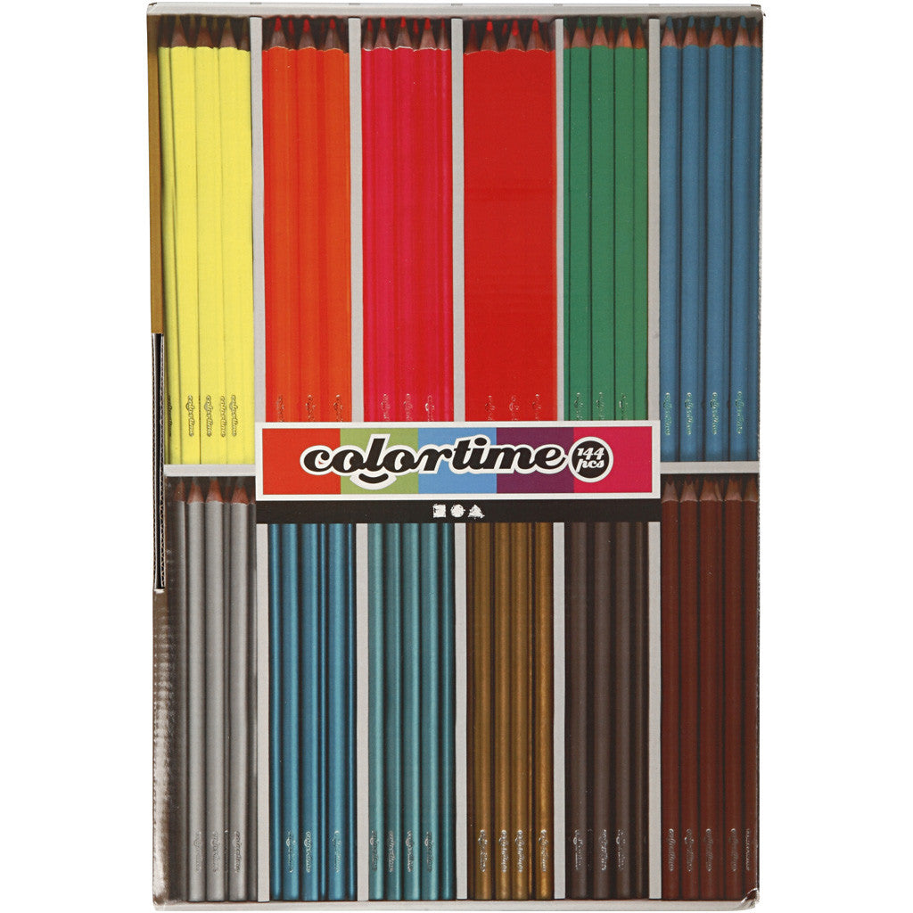Crayons de Couleur Colortime, L : 17,45 cm, mine 3 mm, couleurs métalliques, couleurs néons, 144 pièces/ 1 Pq. [HOB-38098]