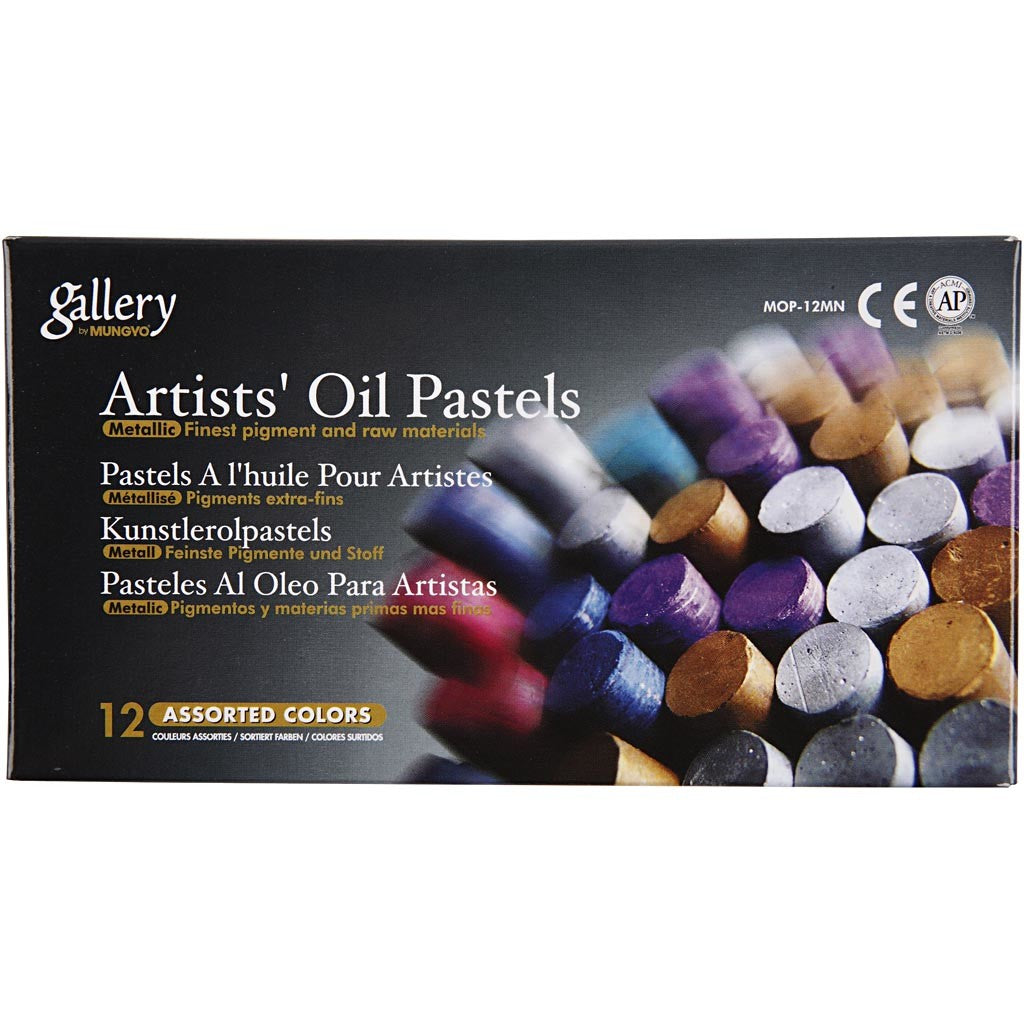 Pastels à l'huile Gallery, L : 7 cm, ép. 11 mm, couleurs métalliques, 12 pièces/ 1 Pq. [HOB-38140]