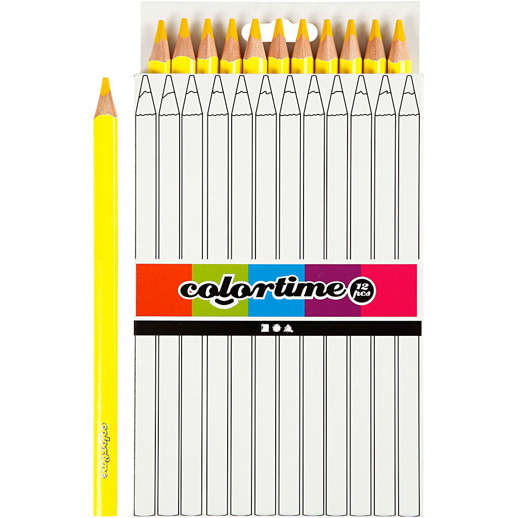 Colortime Colour Pencils, L: 17,45 cm, lead 5 mm, JUMBO, yellow, 12 pc