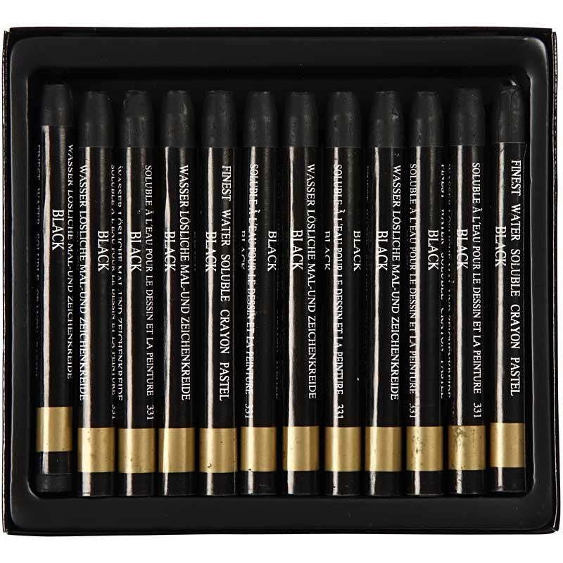 Pastels à la cire aquarellables, L : 9,3 cm, ép. 8 mm, noir (331), 12 pièces/ 1 Pq. [HOB-38299]