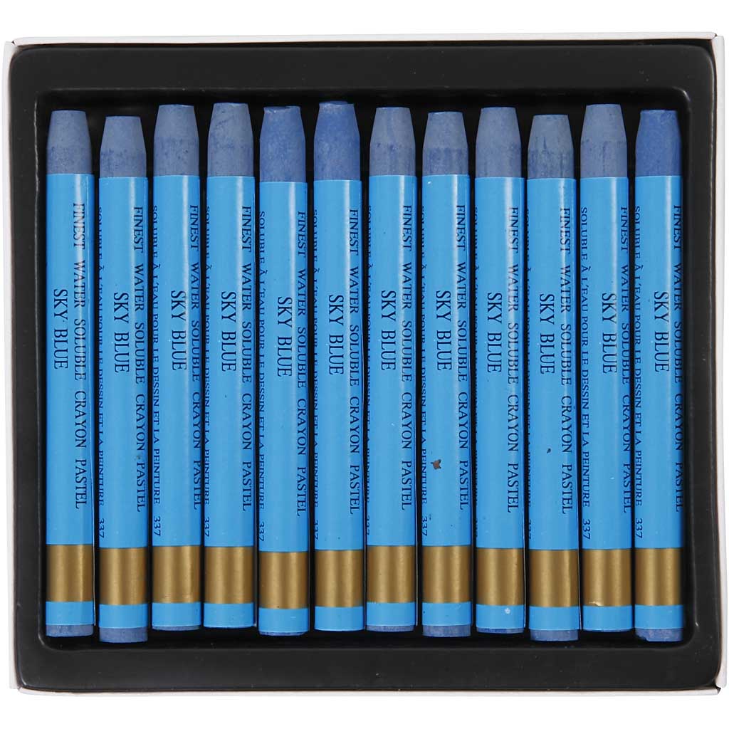 Pastels à la cire aquarellables, L : 9,3 cm, ép. 8 mm, bleu ciel (337), 12 pièces/ 1 Pq. [HOB-38317]