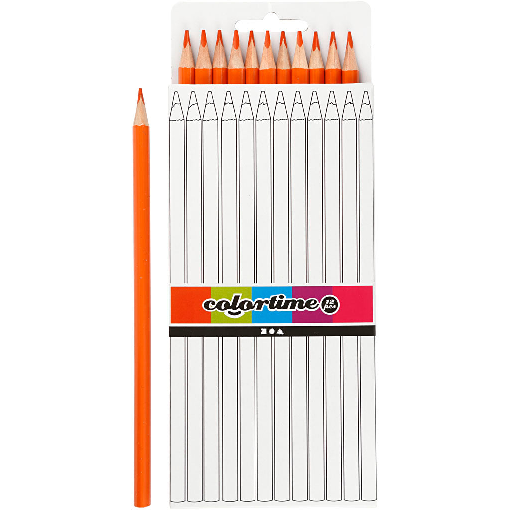 Colortime Colouring Pencils, L: 17 cm, lead 3 mm, orange, 12 pc