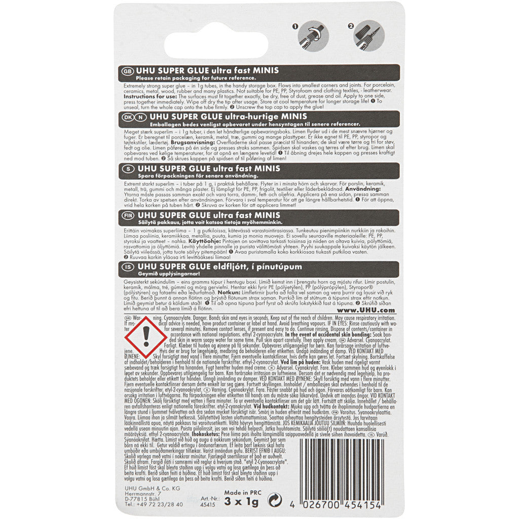 UHU Secondelijm, 3x1 gr/ 1 doos [HOB-39072]
