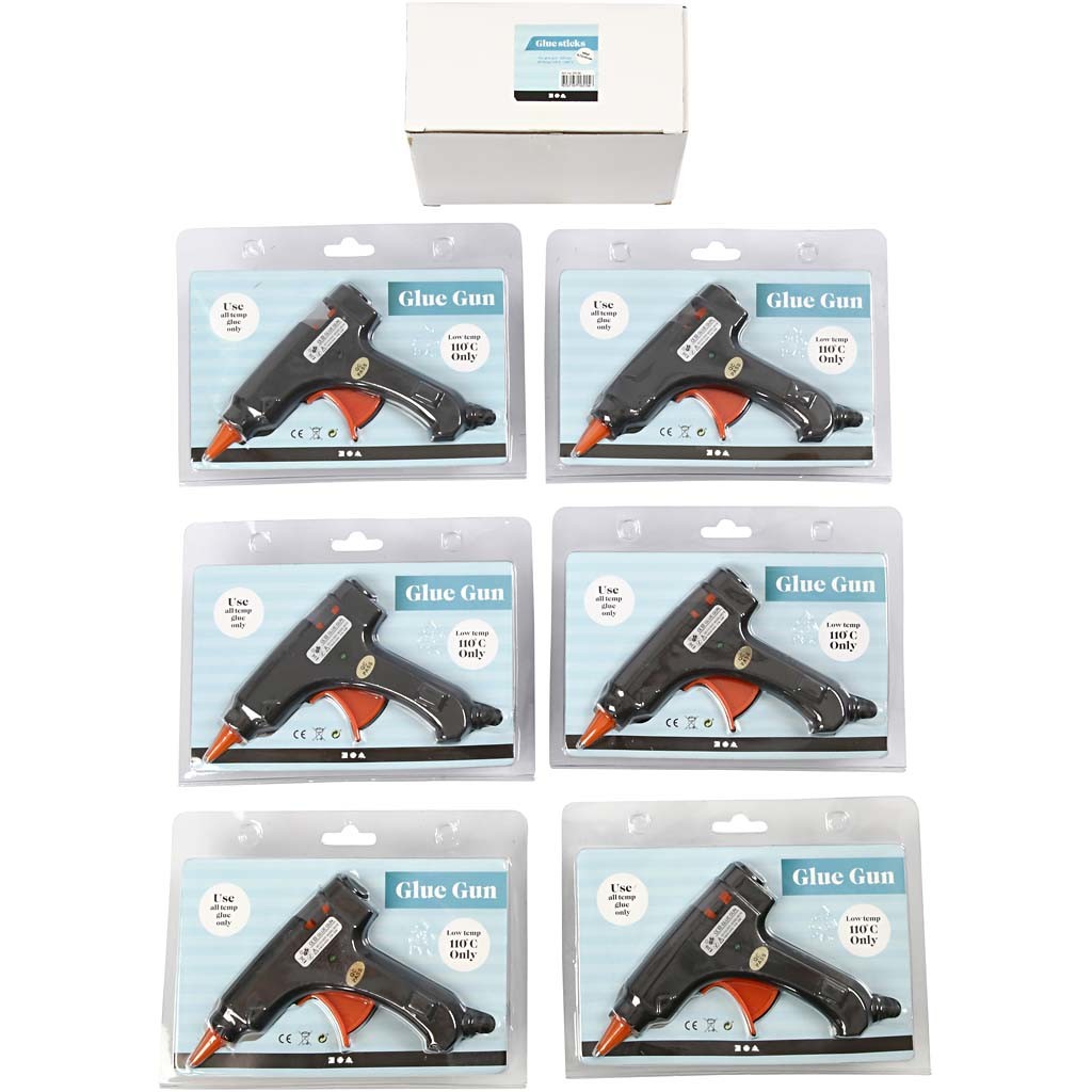 Mini pistolets à colle avec colle, 130 °C - Basse température, ca. 125 cm de ficelle, EU, 1 set [HOB-39119]