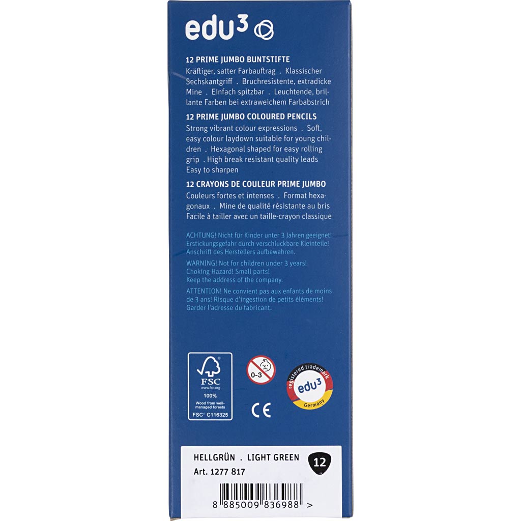 Edu Jumbo Kleurpotlood, dikte 10 mm, vulling 6,25 mm, lichtgroen, 12 stuk/ 1 doos [HOB-408062]