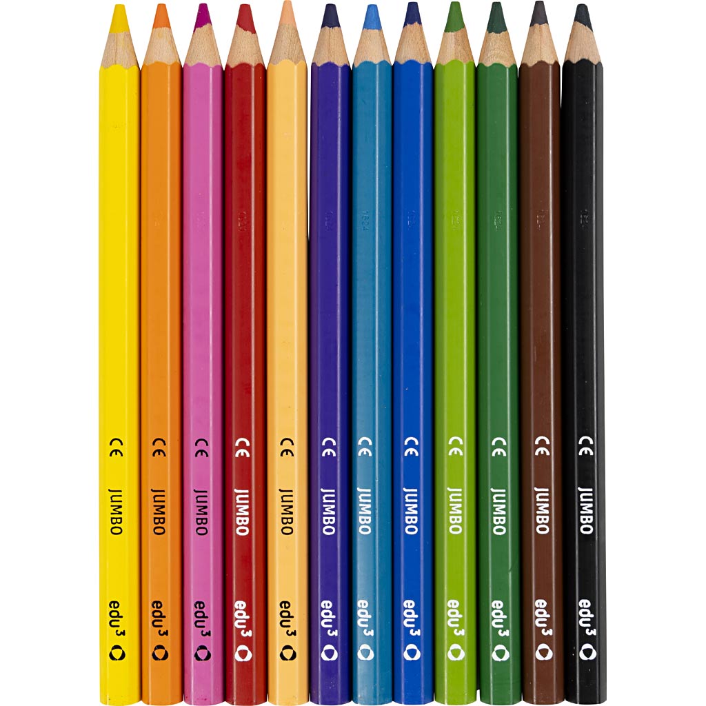 Crayons de Couleur Jumbo edu, ép. 10 mm, mine 5 mm, ass. de couleurs, 12 pièces/ 1 Pq. [HOB-409812]