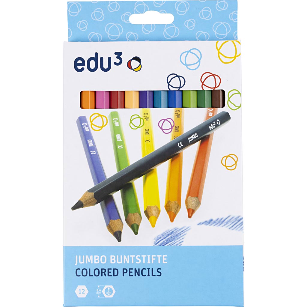 Crayons de Couleur Jumbo edu, ép. 10 mm, mine 5 mm, ass. de couleurs, 12 pièces/ 1 Pq. [HOB-409812]
