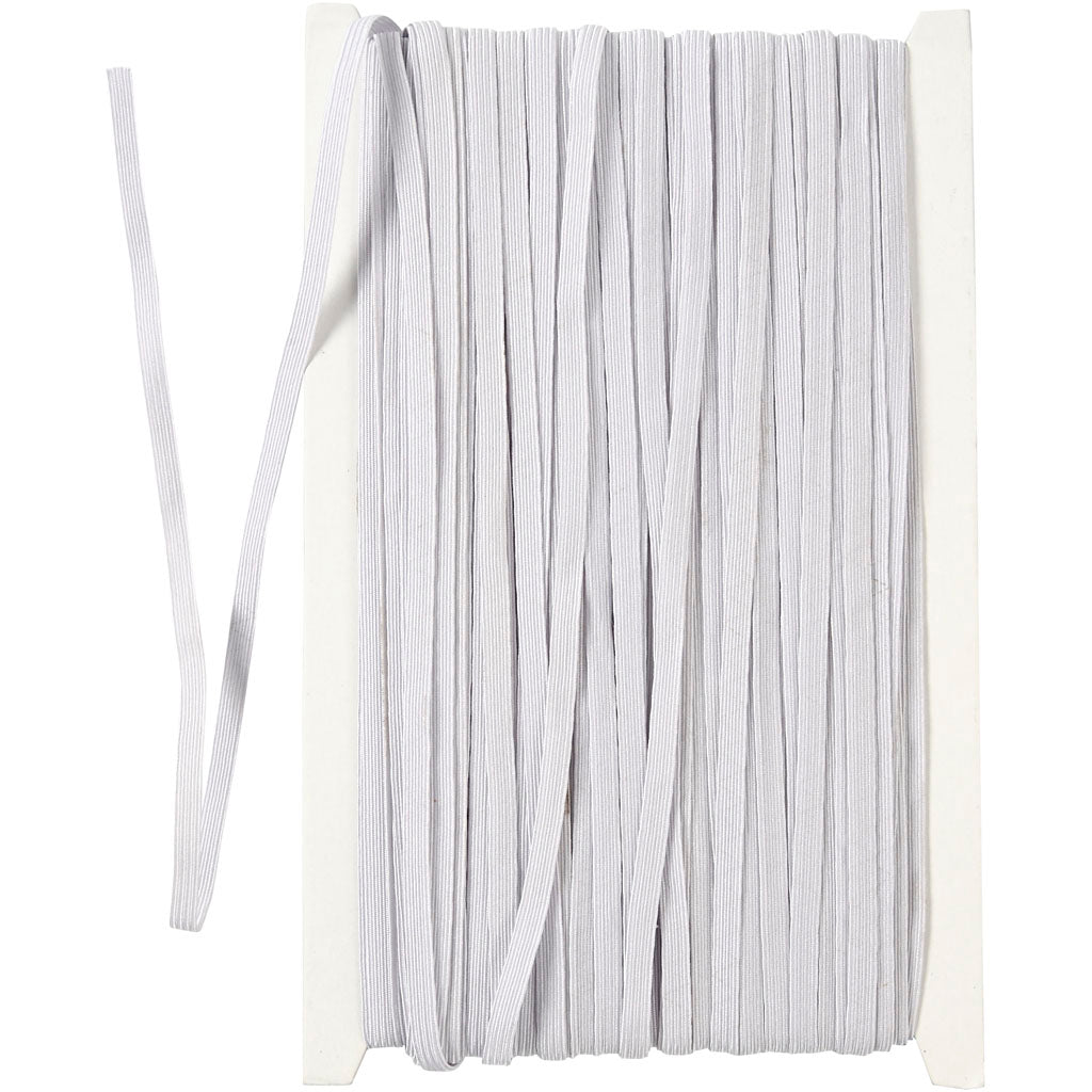 Elastic Beading Cord, W: 6 mm, white, 50 m/ 1 roll