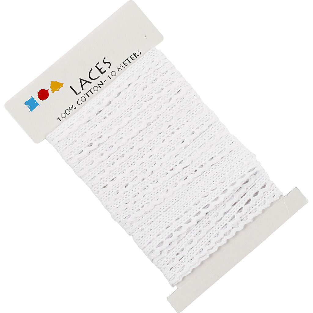 Ruban dentelle, L : 10 mm, blanc, 10 m/ 1 rouleau [HOB-41092]
