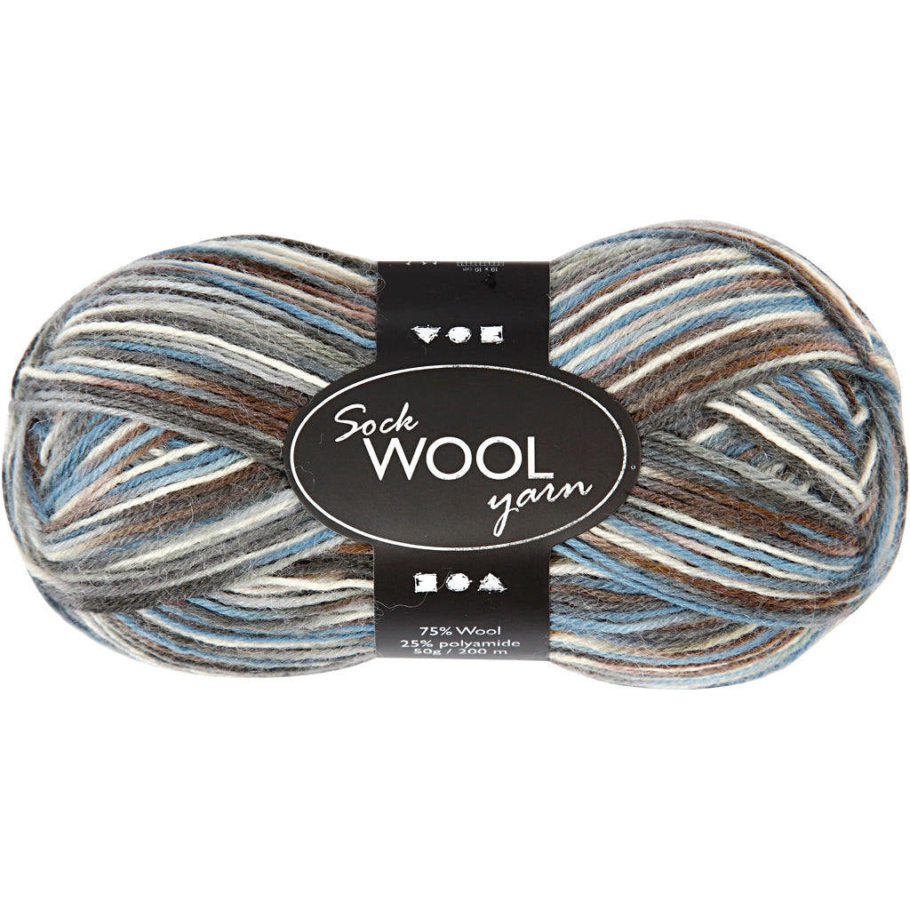 Sock Yarn, L: 200 M, blue/grey harmony, 50 g/ 1 ball
