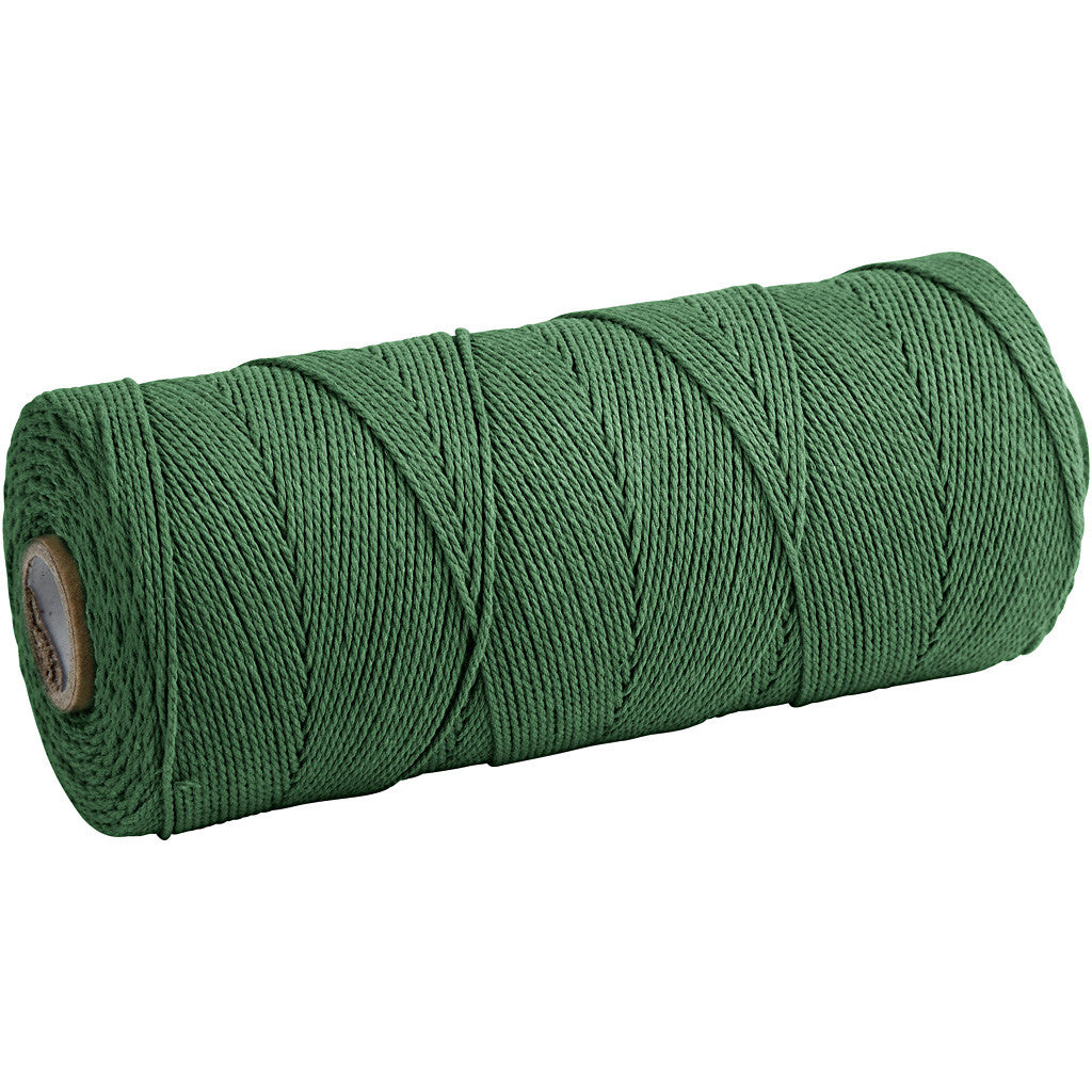 Macramé koord, L: 315 M, dikte 1 mm, Dunne kwaliteit 12/12, groen, 220 gr/ 1 bol [HOB-41516]