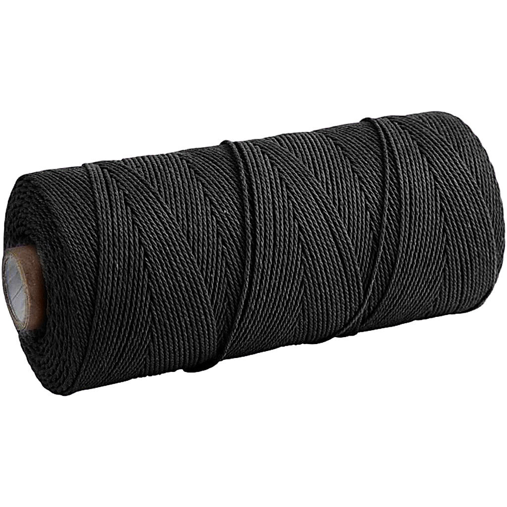 Cordon pour macramé, L : 315 M, ép. 1 mm, Qualité fine 12/12, noir, 220 gr/ 1 boule [HOB-41520]
