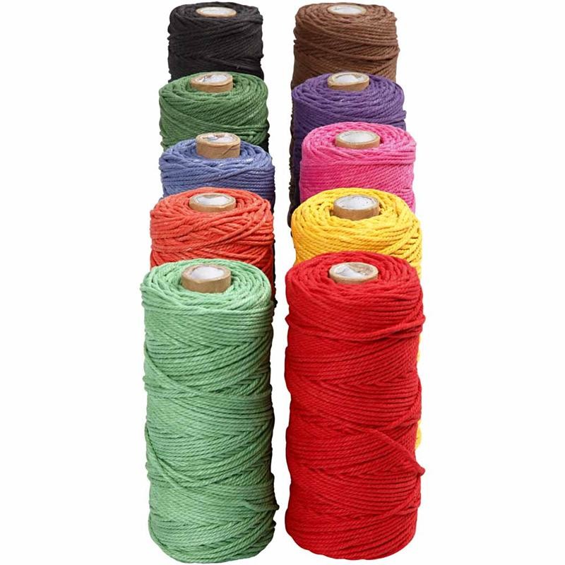 Cordon pour macramé, L : 315 M, ép. 1 mm, Qualité fine 12/12, Couleurs vives, 10x220 gr/ 1 Pq. [HOB-41525]