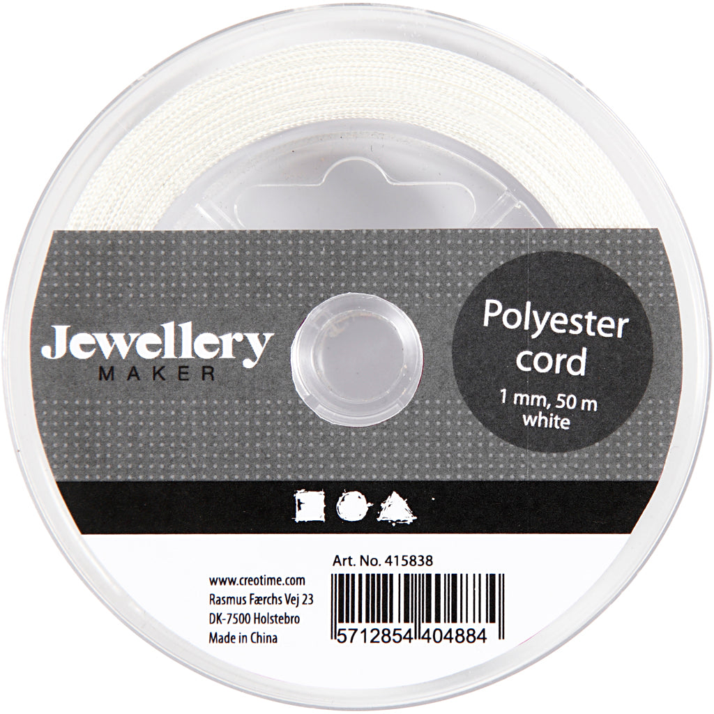 Polyester koord, dikte 1 mm, wit, 50 m/ 1 rol [HOB-415838]