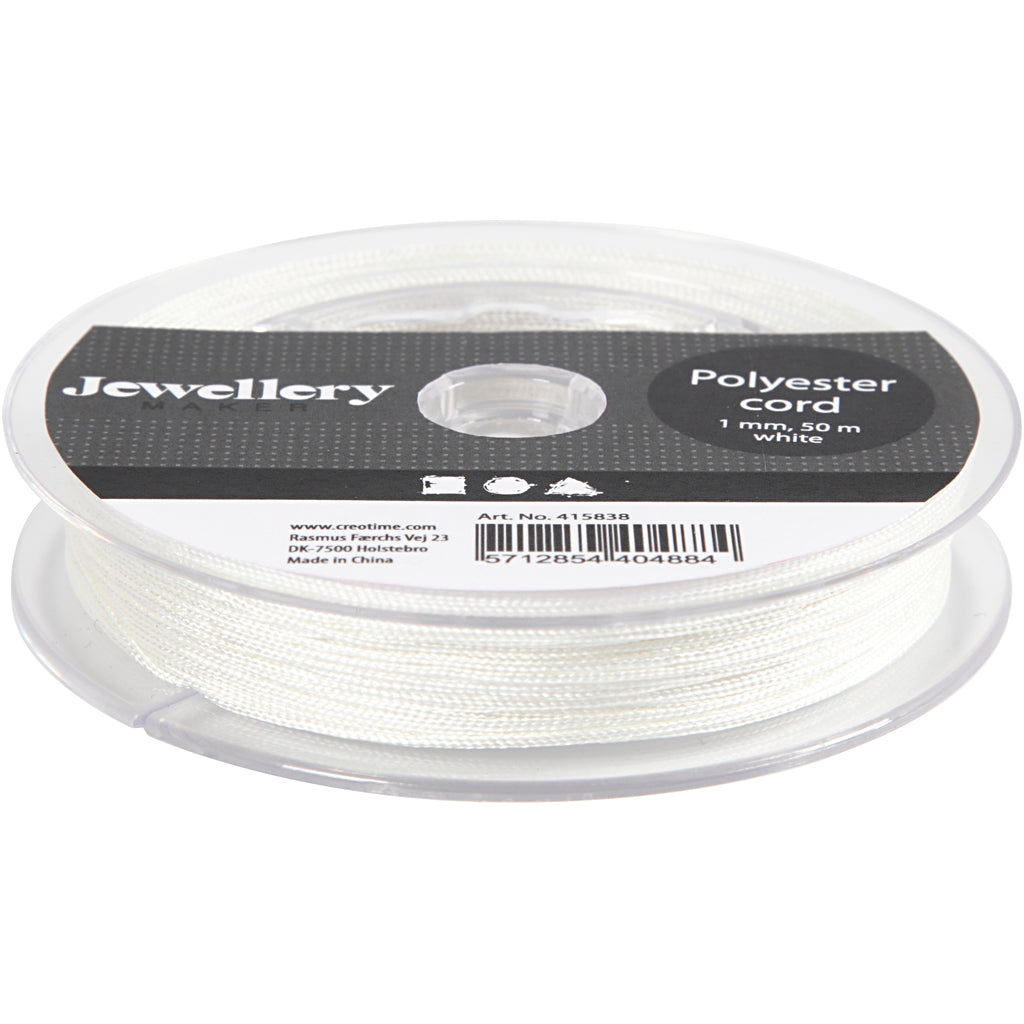 Polyester koord, dikte 1 mm, wit, 50 m/ 1 rol [HOB-415838]