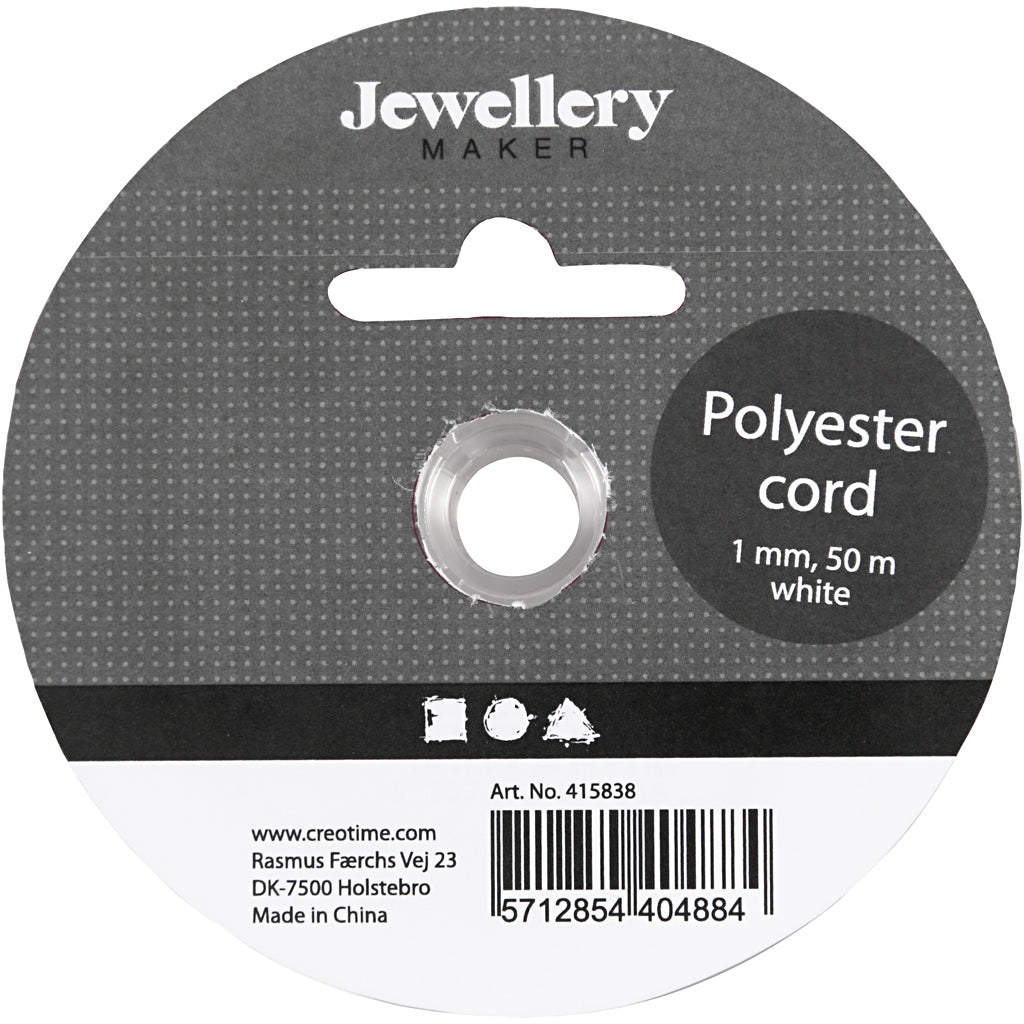Polyester koord, dikte 1 mm, wit, 50 m/ 1 rol [HOB-415838]