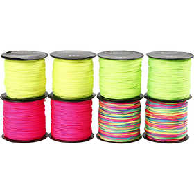 Corde pour Macramé, ép. 1 mm, vert néon, rose néon, jaune néon, couleurs néons, 8x28 m/ 1 Pq. [HOB-41724]