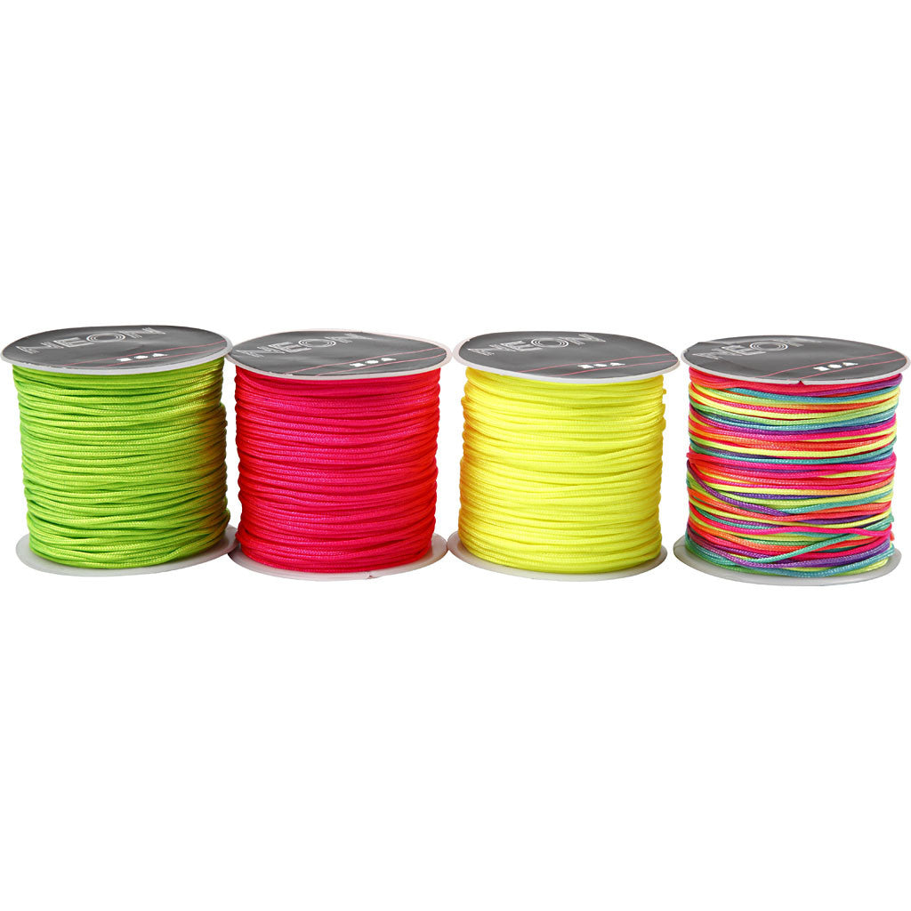 Corde pour Macramé, ép. 1 mm, vert néon, rose néon, jaune néon, couleurs néons, 8x28 m/ 1 Pq. [HOB-41724]