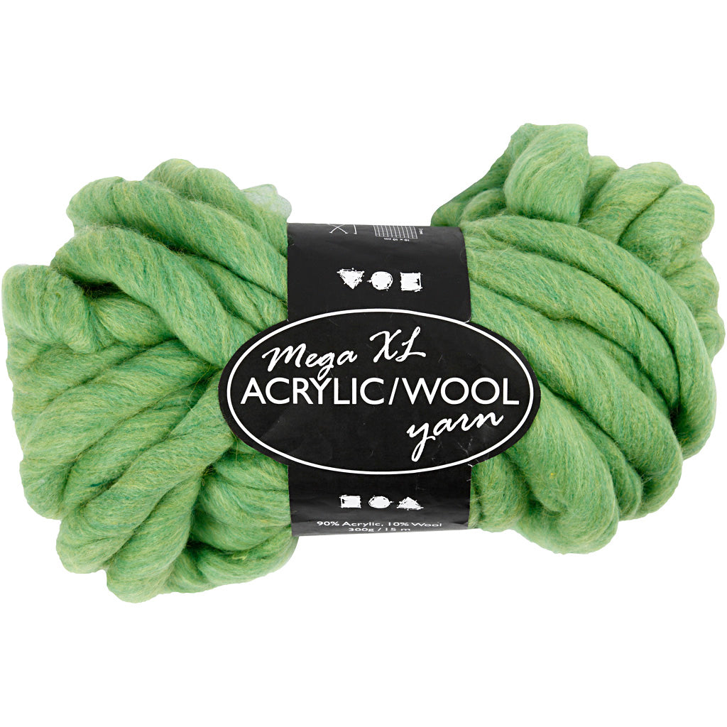 Chunky Yarn of Acrylic/Wool, L: 15 M, size mega, lime green, 300 g/ 1 ball