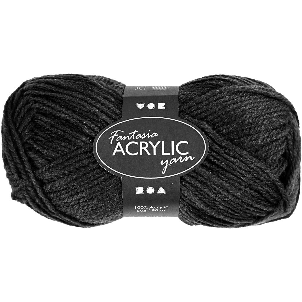 Pelote de laine acrylique Fantasia, L : 80 M, noir, 50 gr/ 1 boule [HOB-421750]